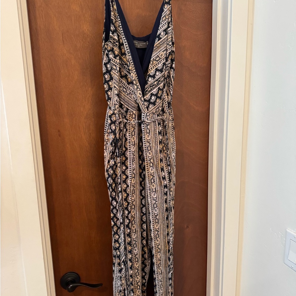 Dress Forum One-Shoulder Printed Jumpsuit - Navy & Cream
